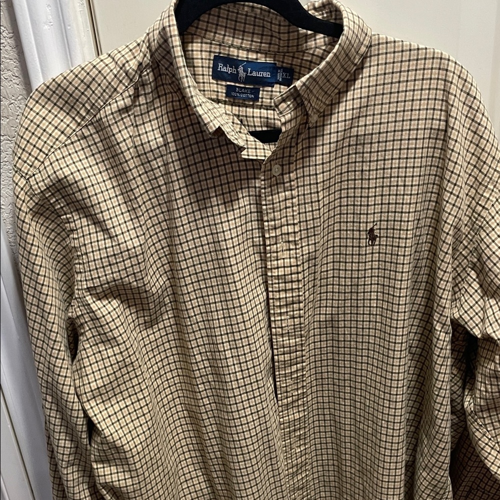 Ralph Lauren Men's Tan Plaid Button Down Shirt